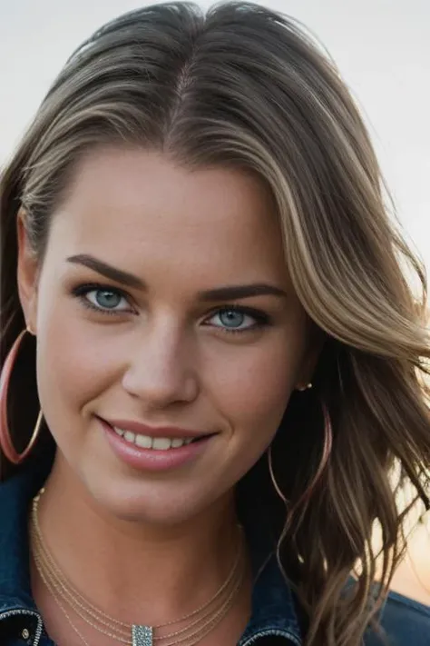 <lora:r3b3cc4:0.9>, a Realistic photo of r3b3cc4 woman, 1girl, solo, long hair, looking at viewer, smile, blue eyes, blonde hair, simple background, white background, jewelry, earrings, teeth, necklace, mole, grin, portrait, hoop earrings, realistic, soft lighting, professional Photography, Photorealistic, detailed eyes, RAW, analog, sharp focus, 8k, HD, DSLR, high quality, Fujifilm XT3, film grain, award winning, masterpiece