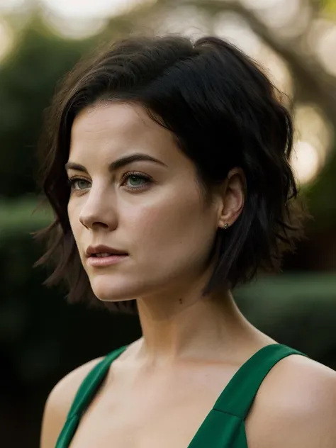 Realistic photo of a beautiful j41m134 woman,1girl,solo,short hair,shirt,black hair,closed mouth,green eyes,upper body,lips,looking to the side,looking away,realistic,soft lighting, professional Photography, Photorealistic, detailed, RAW, analog, sharp focus, 8k, HD, high quality, masterpiece<lora:j41m134:1.0>