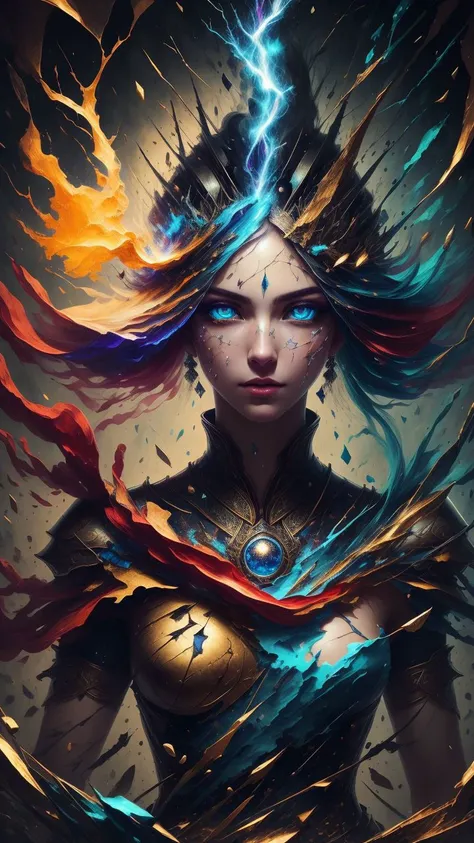 8k,intricate,elegant,highly detailed,majestic,digital photography,cowboy shot,surreal painting,broken glass,(masterpiece, sidelighting, finely detailed beautiful eyes:1.2),hdr,<lora:kVoidEnergy-000001:0.9>,void3nergy,lightning storm,woman,wearing regal battle armor,raining,beautiful,facing viewer t,masterpiece,GlowingRunesAIV2_red on armor,upper body,<lora:smokeanywhere:1>,smokeanywhere,
