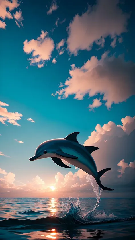 a dolphin coming out of the water,clouds,ocean,rtx,water reflections, <lora:smokeanywhere:1>, smokeanywhere, high contrast, epic cinematic, soft studio lights, rim light,ultra realistic, soft colors, 8K,