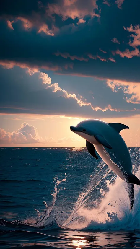 a dolphin coming out of the water,clouds,ocean,rtx,water reflections, <lora:smokeanywhere:1>, smokeanywhere, high contrast, epic cinematic, soft studio lights, rim light,ultra realistic, soft colors, 8K,