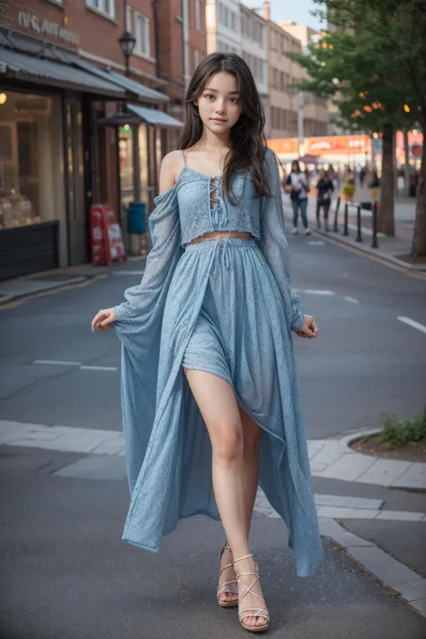 Cute girl, full body, standing, toes, sandals, , breast out, flat chest, SkinHairDetail, <lora:ClothingAdjuster3:-1>, <lora:more_details:0.5>