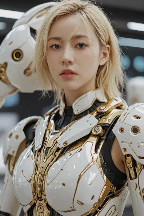 cinematic photo long shot portrait of a (White) ivory mechanical warmachine (with beautiful blonde women inside) with (gold) and (black) on a scifi battlefield,high details,sci-fi,subsurface scattering,hyper realistic,concept art,illustration,extremely detailed,extremely intricate,extremely sharp lines,sharp focus,fascinating,4k,8k,smooth,masterpiece,award-winning,art by jim lee,art by wlop,full body shot,. 35mm photograph,film,bokeh,professional,4k,highly detailed