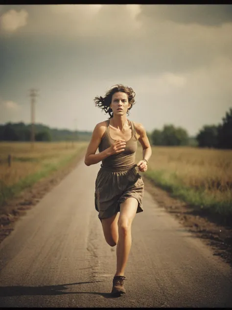 breathtaking cinematic film still analog film photo ((best best quality)), ((masterpiece)), ((realistic)), (detailed), action sequence woman running in postapocalyptic setup chased by gigantic Twister, film grain, lightshaft, highly detailed skin, blush, (masterpiece), absurdres, HDR , . faded film, desaturated, 35mm photo, grainy, vignette, vintage, Kodachrome, Lomography, stained, highly detailed, found footage . shallow depth of field, vignette, highly detailed, high budget Hollywood movie, bokeh, cinemascope, moody, epic, gorgeous, film grain, grainy . award-winning, professional, highly detailed
