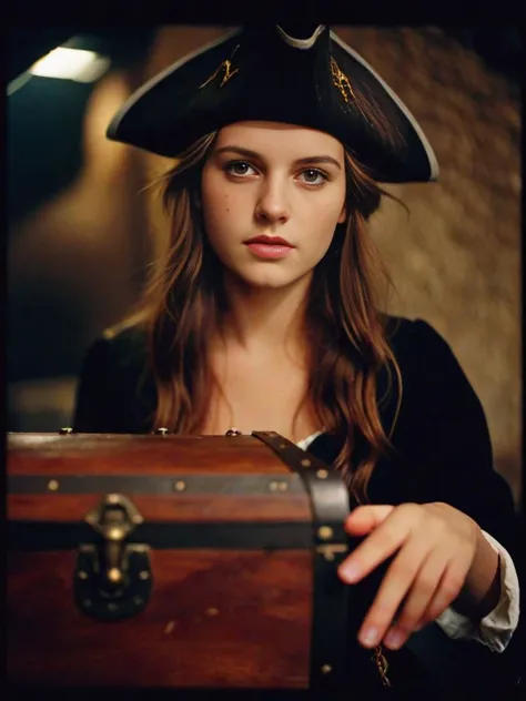 analog film photo cinematic photo cinematic film still breathtaking photo of a pirat girl standing next to (treasure chest), pirat hat, cutlass \(sword\), boots, pirat outfit
. award-winning, professional, highly detailed . shallow depth of field, vignette, highly detailed, high budget Hollywood movie, bokeh, cinemascope, moody, epic, gorgeous, film grain, grainy . 35mm photograph, film, bokeh, professional, 4k, highly detailed, detailed skin texture, (blush:0.2), (goosebumps:0.3), subsurface scattering . faded film, desaturated, 35mm photo, grainy, vignette, vintage, Kodachrome, Lomography, stained, highly detailed, found footage