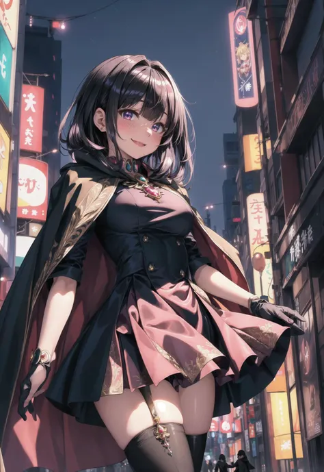 (8k, RAW photo, best quality, masterpiece, pixiv: 1.2),
(1milf, mage, magical girl, awe, brainwashed, blush, smile: 1.2),
breast, thigh, heart-shaped pupils,
(black hair, shiny hair, hair between eyes, blunt bangs: 1.2),
(black maid dress, long skirt, puff sleeve, cloak, long gloves, thigh high thights, pumps, jewely: 1.2), ((metalic satin)),
midtown, night, shibuya, shinjuku, tokyo, japan, <lora:flat2:-0.5> <lora:0263 Florence Dream_v1:0.5>