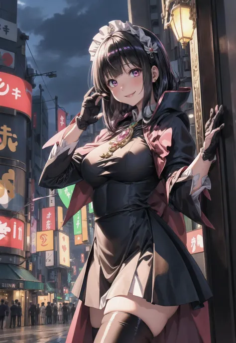 (8k, RAW photo, best quality, masterpiece, pixiv: 1.2),
(1milf, mage, magical girl, awe, brainwashed, blush, smile: 1.2),
breast, thigh, heart-shaped pupils,
(black hair, shiny hair, hair between eyes, blunt bangs: 1.2),
(black maid dress, long skirt, puff sleeve, cloak, long gloves, thigh high thights, pumps, jewely: 1.2), ((metalic satin)),
midtown, night, shibuya, shinjuku, tokyo, japan, <lora:flat2:-0.5> <lora:0263 Florence Dream_v1:0.5>