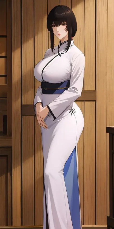 <lora:YukishiroTomoeV2:0.7> yukishiro_tomoe, huge breasts, standing, solo, china_dress, masterpiece, best quality, detailed face, detailed eyes, highres,