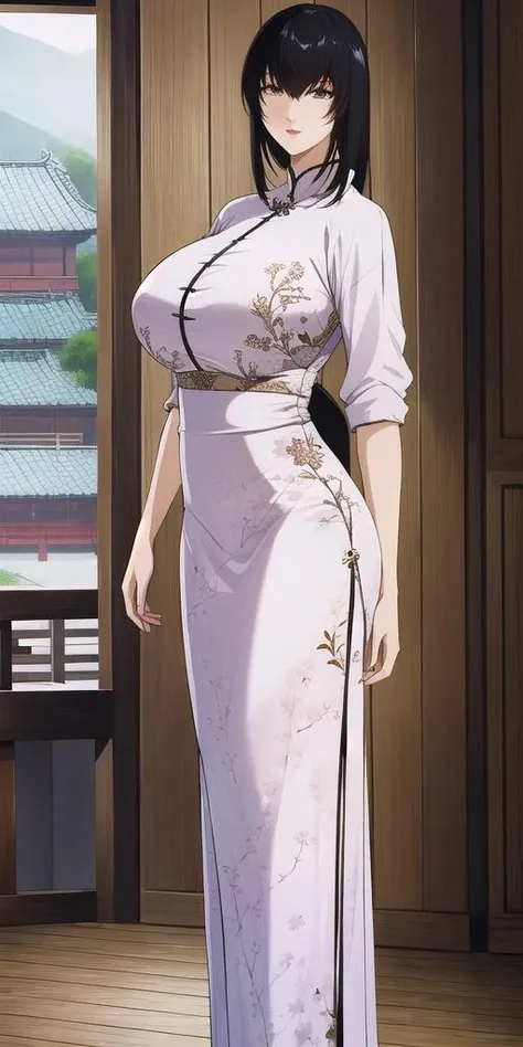 <lora:YukishiroTomoeV3:0.7> yukishiro_tomoe, huge breasts, standing, solo, china_dress, masterpiece, best quality, detailed face, detailed eyes, highres,