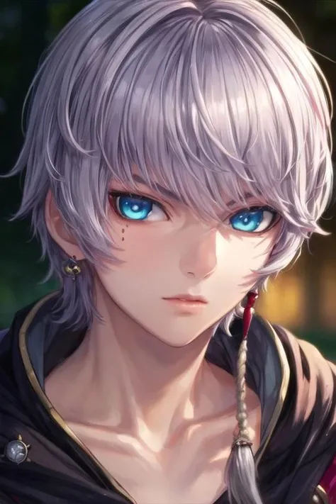 masterpiece, best quality, , 1boy, solo, male focus, looking at viewer, upper body, depth of field, <lora:alexander_nikolaevich_hell:0.72>, alexander_nikolaevich_hell, silver hair, blue eyes, , , aztec, HD