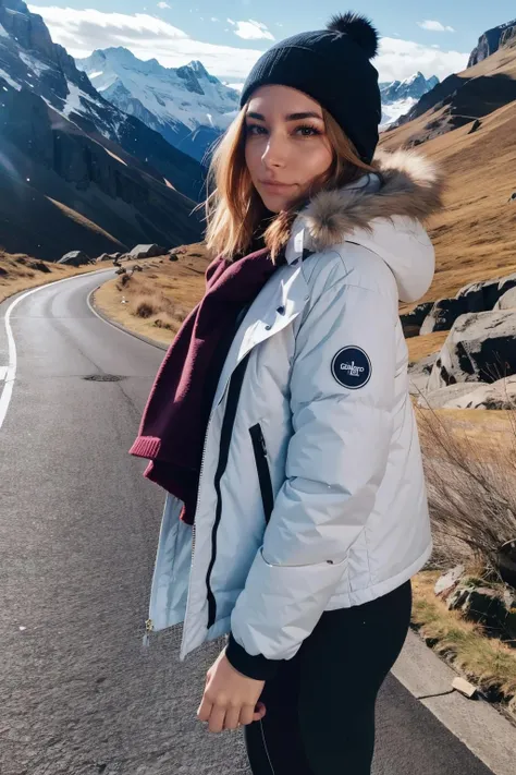 Beautiful Girl White Skin Red Hair in the Mountain Dressed in Mountain Clothing