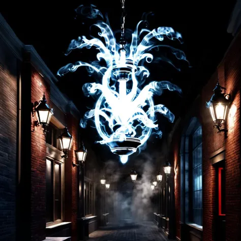((best quality)), ((masterpiece)), ((realistic,digital art)), (hyper detailed), smoke Theaters and Cinemas, Brick, Outdoor Chandeliers, Wall-Mounted Lanterns, octane rendering, raytracing, volumetric lighting, Backlit,Rim Lighting, 8K, HDR, <lora:magik_smoke_v1.1:1>