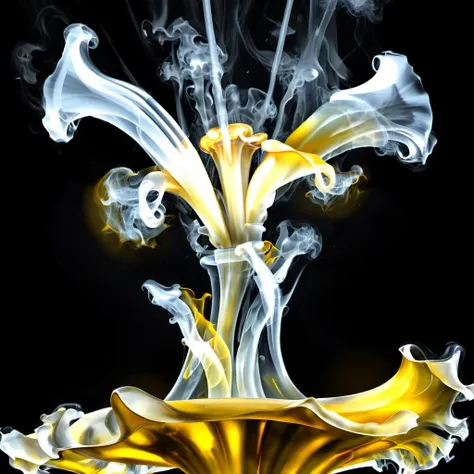 ((best quality)), ((masterpiece)), ((realistic,digital art)), (hyper detailed), smoke White Microscopic Trumpet-shaped Knobby mushroom, Shiny Texture, Fringed, Subterranean Partnership, Delta, Endophytic, Glistening, Chrome Yellow Decurrent Gills, Segmented Annulus, Healing properties, , octane rendering, raytracing, volumetric lighting, Backlit,Rim Lighting, 8K, HDR, <lora:magik_smoke_v1.1:1>