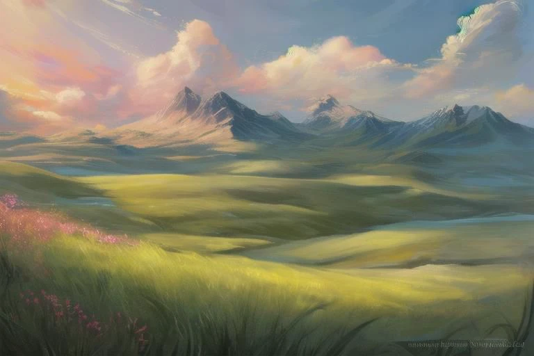 ((((landscape, nature, zero pictured, rolling hills, long grass, clouds, grass, prairie)))), ((by Pino Daeni, by Ruan Jia, by Fumiko, by Levelviolet, by Supplesee)), outside, nsfw