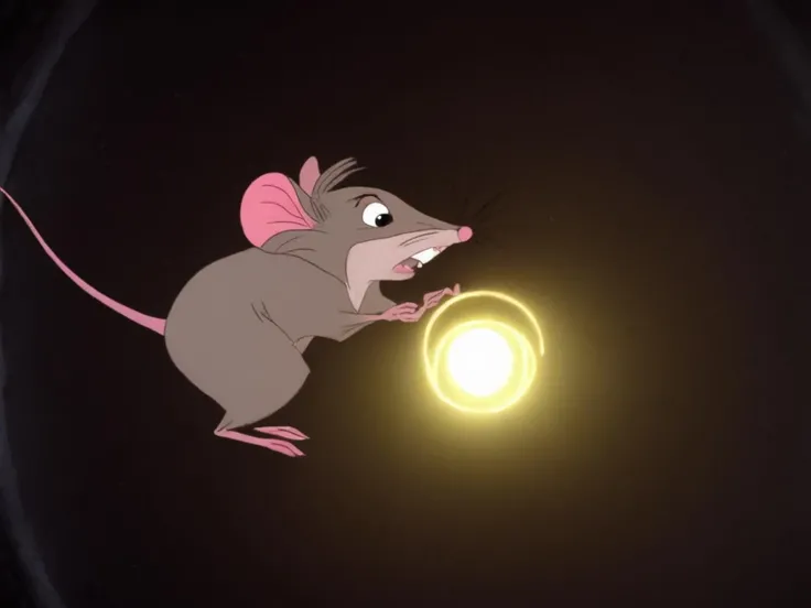 rat holding a glowing golden ring, in a tunnel <lora:The_LoRA_of_NIMH:1.3>