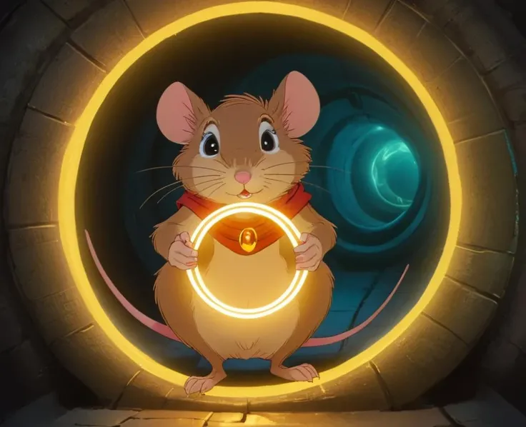 concept art anime artwork <lora:The_LoRA_of_NIMH:1> rat holding a glowing golden ring, in a tunnel . anime style, key visual, vibrant, studio anime, highly detailed . digital artwork, illustrative, painterly, matte painting, highly detailed