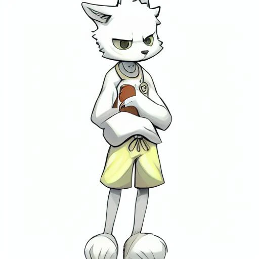 Solo, cute, Wolf, Furry, furry body, white shirt, yellow shorts, cute, 1boy, white fur, detailed, high quality
