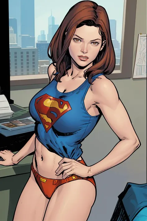 Clay Mann, lois lane, solo, indoors, tank top, panties, detailed, masterpiece, best quality