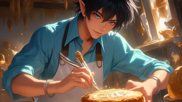 Boy eating food covered in sperm,Completely naked,bukkake,Bukkake on the food on the plate,Elf,The location is the garden,NUDE,Sumptuous French cuisine,table,