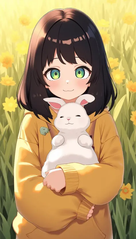 A cozy summer oil painting portrait of japanese girl with a cute bunny, style by Atey Ghailan, the air is warm and still, and the only sound is the gentle chirping of crickets, feel safe and loved, detailed eyes, perfect eyes, The scene is peaceful and nostalgic, and it brings a smile to your face,
,mia,(gura:0.6),(anya:0.6)