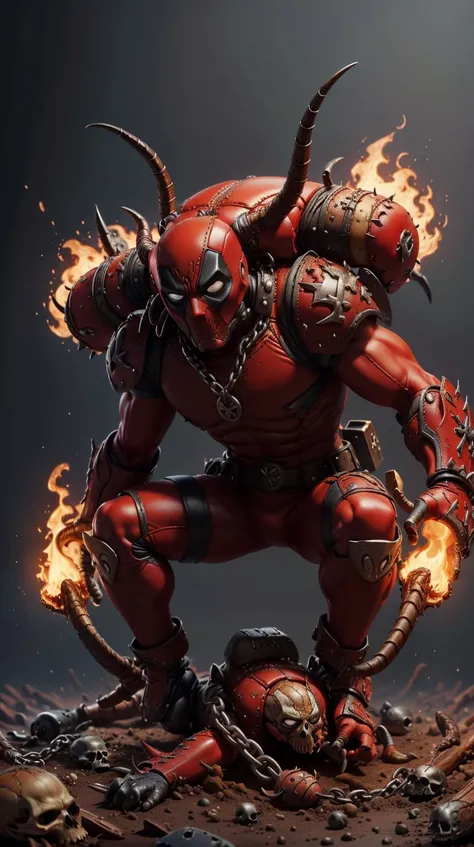 DeadpoolStyle beetle, (leather:0.6) stitching <lora:DeadpoolStyle:0.6> beetle, Khorne_World beetle, skulls, chain, spikes, fantasy, fire, red glow, red theme <lora:Khorne_World:0.6>, (Masterpiece:1.3) (best quality:1.2) (high quality:1.1)