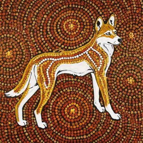 dots, dingo, no humans, firstnations, <lora:First_Nations_art_style_XL_kk:1>