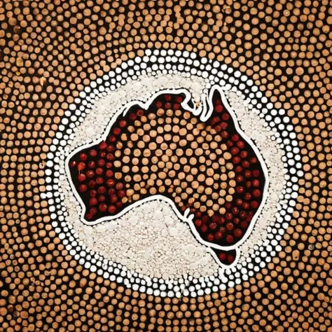 map of australia, first nations, dots <lora:First_Nations_art_style_XL_kk:1>