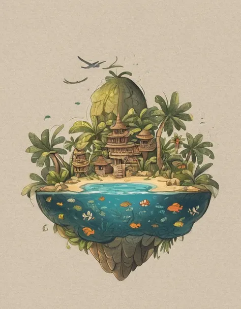 nelli_artstyle, <lora:Nelli_Art_Style:1>,
a tropical flying island