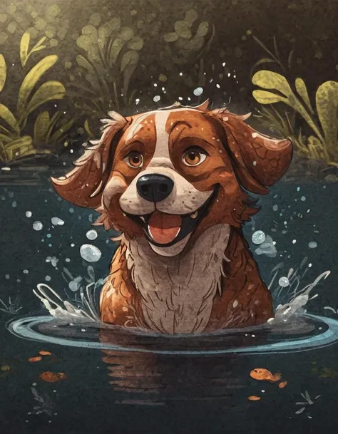 nelli_artstyle, <lora:Nelli_Art_Style:1>,
A dog in the water with a smile on its face
