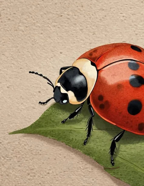 nelli_artstyle, <lora:Nelli_Art_Style:1>,
a ladybug's head antenas close-up on the lower side of the shot, the background is a giant leaf