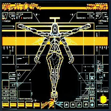 <lora:cyber_ui:1> suspended animation, decerebrate, crucifix, cyber_ui, ascii art, screen reflection, <lora:synth3:1>, snth