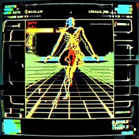 <lora:cyber_ui:1> suspended animation, decerebrate, (crucifix:0.9), embalming, cyber_ui, ascii art, screen reflection, <lora:synth3:1>, snth, scan lines