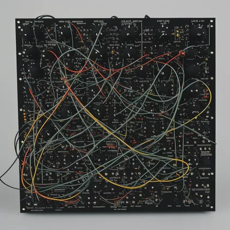 snth, (modular synth), ((small size)), (((cables, patch cables))), knobs, LED indicators, inputs, buttons, text, logos, <lora:synth3:1>