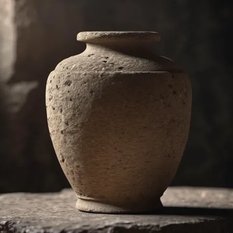product photo cinematic photo empty ancient vase, pbr texture sandstone old stone, scratched, eroded, on table, simple plain background <lora:Sandstoneold-SDXL:1> . 35mm photograph, film, bokeh, professional, 4k, highly detailed closeup, with photo lens cracked and greasy, realistic concept