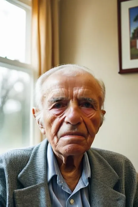 gerar a imagem de um homem de 93 anos sentado em uma cadeira em sua casa
