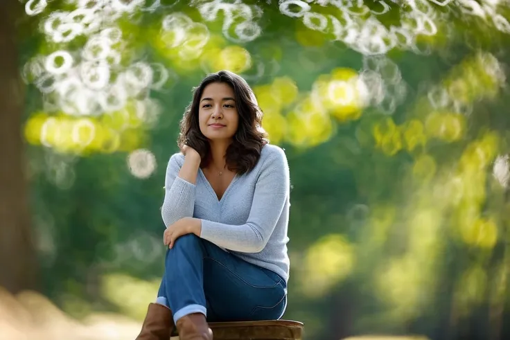 500R,((an woman sitting )),bright background,masterpiece,best quality,super detailed,high resolution,very detailed,8k uhd, (fidelity, fidelity: 1.5) , realistic, (natural light), (bokeh: 1.5), (depth of field), bokeh background, amazing, fine detail, best, high quality, RAW photo,