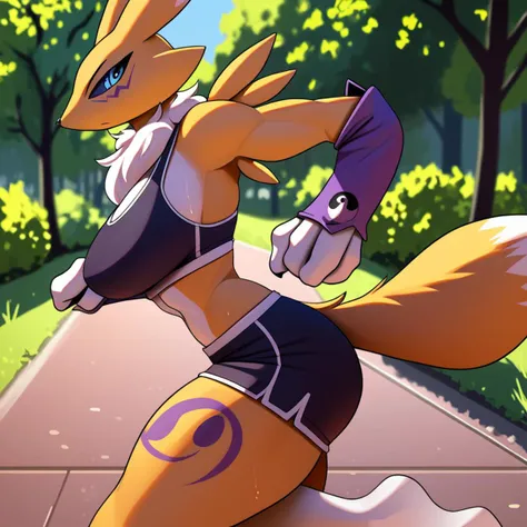 renamon,solo,digimon,big breasts,jogging,side view,sports bra,sports shorts,park,
score_9, score_8_up, score_7_up, score_6_up, score_5_up, score_4_up,
<lora:cooliehigh_5c:1.5>cooliehigh