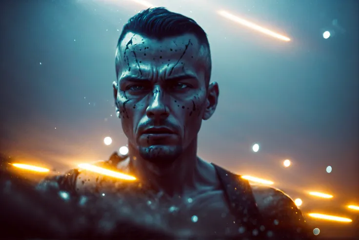 (Cinematic Photo:1.3) of (Realistic:1.3),(Fearful:1.3) a american soldier, mid-shot, bokeh, light particles, monochrome, painting by <lora:BF4Color:1>,Highly Detailed,(Dark hue:1.3),(close portrait:1.3),thematic background