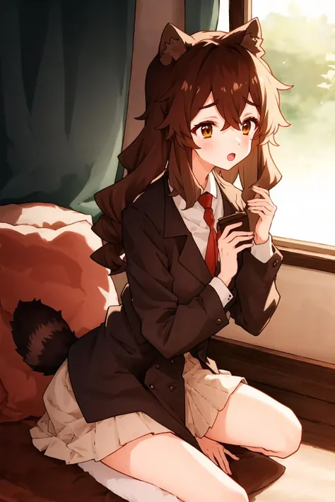 1girl, fukuda, raccoon tail, brown hair, animal ears, brown eyes, military uniform, army, <lyco:GoodHands-beta2:1>