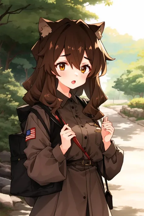 1girl, fukuda, raccoon tail, brown hair, animal ears, brown eyes, military uniform, army, <lyco:GoodHands-beta2:1>