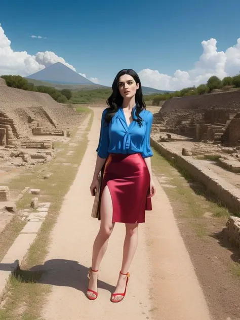 Katie McGrath, midi skirt, silk blouse, and kitten heels , A vast archaeological site located in the south region of Italy that was buried by meters of ash and pumice after a catastrophic eruption
thepit style cartoon comic art,