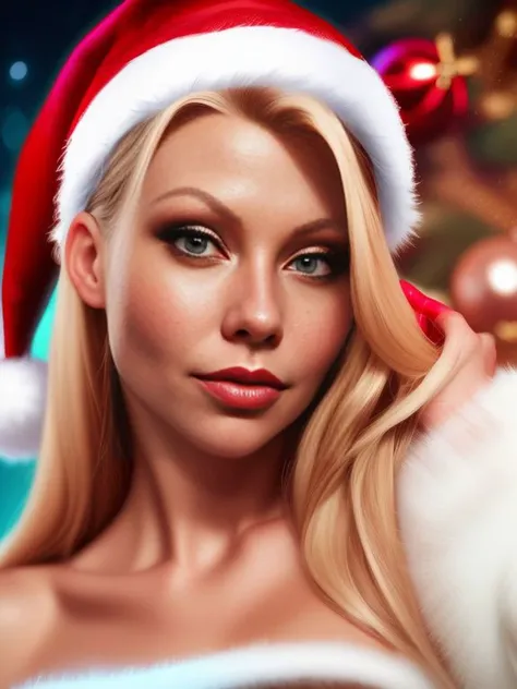 XenoBabes Magazine Cover, December Holiday Issue, Christmas Theme, Santa Claus Cosplay, 
Jenny_McSloot, exremely detailed, elenok ella style digital photography, ultrarealisitc, airbrushed skin, perfect skin, glam makeup,