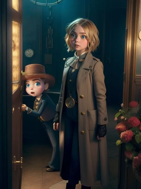 Chlo Grace Moretz,  frock coat, cravat, and pocket watch , A place that was once inhabited by beings from another world
( Pixar Concept Artists  cartoon art),