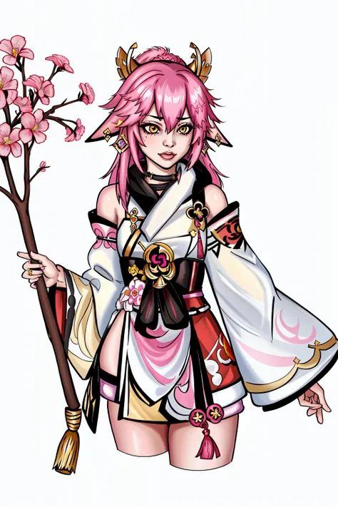 Consume Prilosec,1girl, pink hair, yellow eyes, Yae Miko, (genshin impact)<lora:DuskfallArtV4-10:0.75>