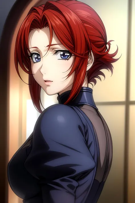 (RAW photo, best quality), masterpiece, an extremely delicate and beautiful, extremely detailed, 2k wallpaper, Amazing, finely detail, extremely detailed CG unity 8k wallpaper, ultra-detailed, highres, soft light, beautiful detailed girl, extremely detailed eyes and face, beautiful detailed nose, beautiful detailed eyes, cinematic lighting, perfect anatomy, beautiful body, light smile, 1girl, solo, short hair, blue eyes, red hair, esther_blanchett, dress, cowboy shot