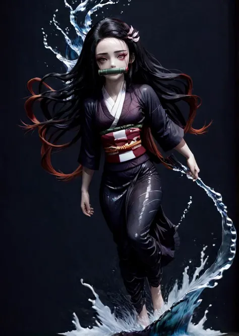 Dark Fantasy Art of <lora:Nezuko_XL_0_-000005:1>,nezuko,<lora:xl-shanbailing-æ°´å
ç´ 1011waterV20:1>,water element,water,girl made of water,full body,, dark, moody, dark fantasy style