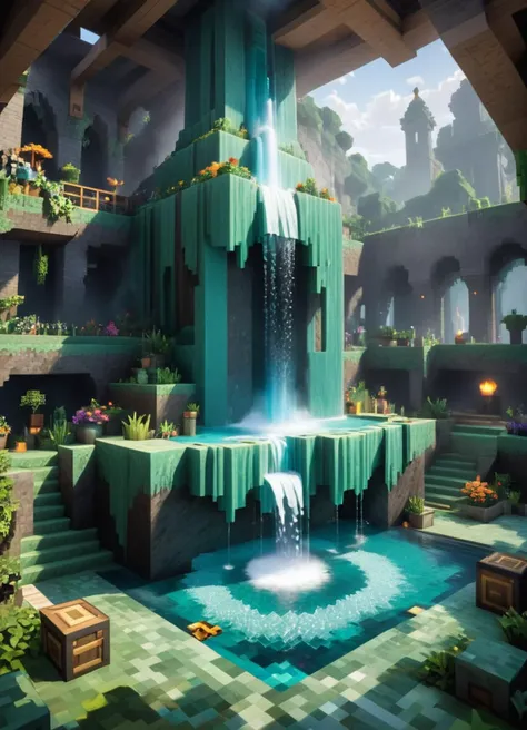 Minecraft style <lora:Minecraft FF LoCON 03:1>, symbolism, hyperdetailed, glittering, extremely beautiful, Libertywave, Magic the gathering, masterpiece, overly complex style, 8K, Light sparkles, dslr, Rule of Thirds, crisp lines, extremely hyper aesthetic, attractive, trending on CGSociety, Floral motives, HDR, Shameless, gilded technique, unreal engine, White and Aqua Blue dust particles, lots of details, dripping with Mint green, professional, Lush Relaxing ([Interlaken:Geyser:5]:1.3) from inside of a Gymnasium, de dia los muertos, artstation, National Geographic, High quality, Iridescent mist, 64K . Blocky, pixelated, vibrant colors, recognizable characters and objects, game assets