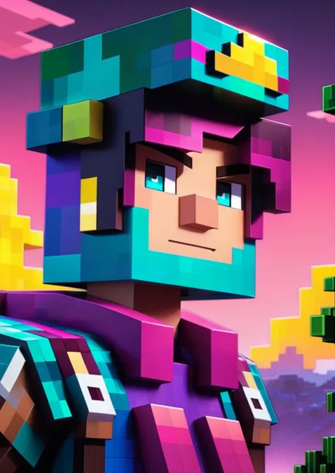 Minecraft style (Ultrarealistic:1.3) <lora:Minecraft FF LoCON 02:1> Minecraft world style (Extreme Professional 3D rendering:1.3) of (Ultra detailed:2),(Sad:1.3) high quality game character digital design, [art by David LaChapelle,art by Hsiao-Ron Cheng::15], Unreal Engine, Water color painting, Mecha- Monstrous high quality game fantasy rpg character design, dark rainbow Fur Scarf, inside of a Superficial Outhouse, at Twilight, Overdetailed art, Amusing, Agfacolor,CGSociety,ArtStation,(Hypersaturated:1.3),(close portrait:1.3),(Masculine:1.4),attractive,handsome,calendar pose,perfectly detailed eyes,studio lighting,thematic background AND purple and pink background with a white border, pink gradient background, pink fog background, behance. polished, pink background, dull pink background, uncompressed png, banner, background with neon lighting, pink cloudy background, light pink background, synthwave colors!!, synthwave colors, retro pink synthwave style, pink iconic character, vaporwave sunrise background,(Cyan hue:1.3),close portrait,(manga:1.3),beautiful,attractive,handsome,trending on ArtStation,DeviantArt contest winner,CGSociety,ultrafine,detailed,studio lighting . Blocky, pixelated, vibrant colors, recognizable characters and objects, game assets