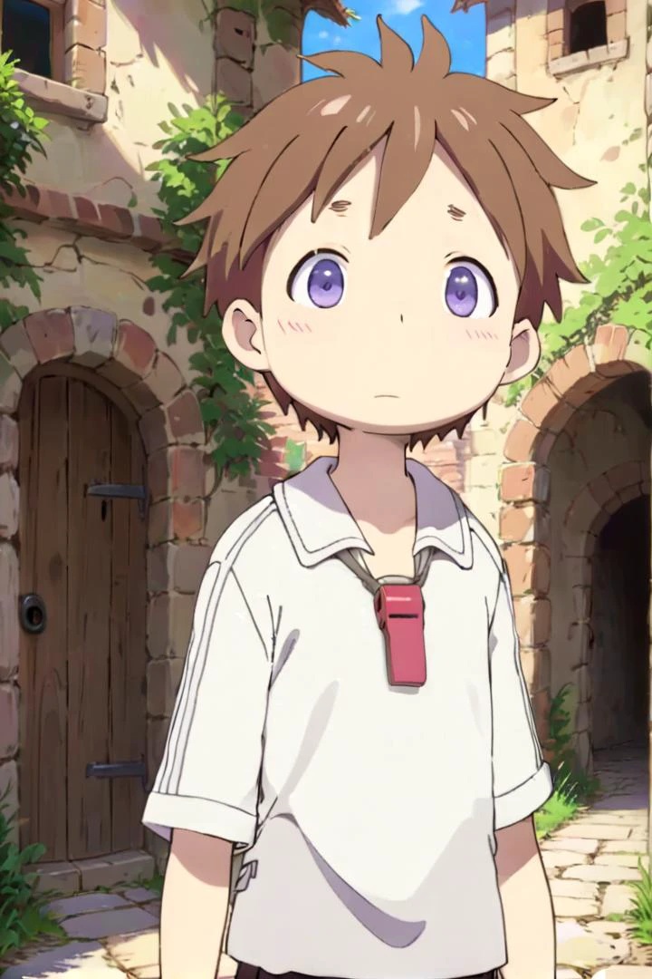 <lora:nat-000025:0.7>
boy named mia_nat standing in a beautiful village,
he is wearing a red whistle around his neck,
he has brown hair blue purple eyes and is smiling, his mouth is closed,
draw it in the style of Made in Abyss
The soft lighting and detailed surroundings create an immersive environment where imagination runs wild
hyper-detailed,hyper-detailed face, high quality visuals, dim Lighting, sharply focused, octane render, 8k UHD