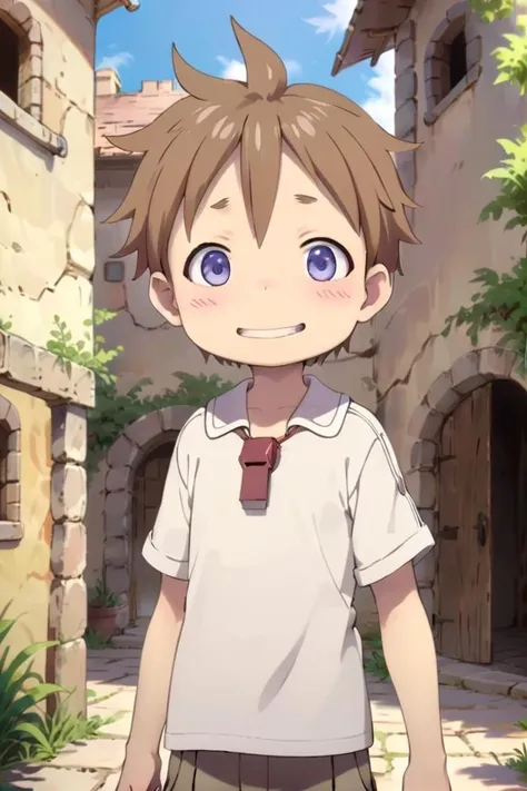 <lora:nat-000025:0.7>
10 year boy named mia_nat standing in a beautiful village,
he is wearing a red whistle around his neck,
he has brown hair blue purple eyes and is smiling,
draw it in the style of Made in Abyss
The soft lighting and detailed surroundings create an immersive environment where imagination runs wild
hyper-detailed,hyper-detailed face, high quality visuals, dim Lighting, sharply focused, octane render, 8k UHD